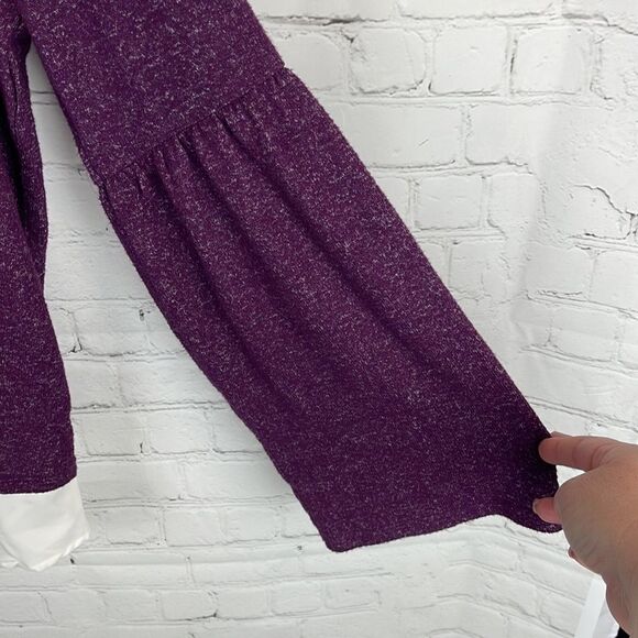 SIMPLY VERA VERA WANG Heather Purple Woven Knit Overlay Bell Slv Top - Picture 3 of 7